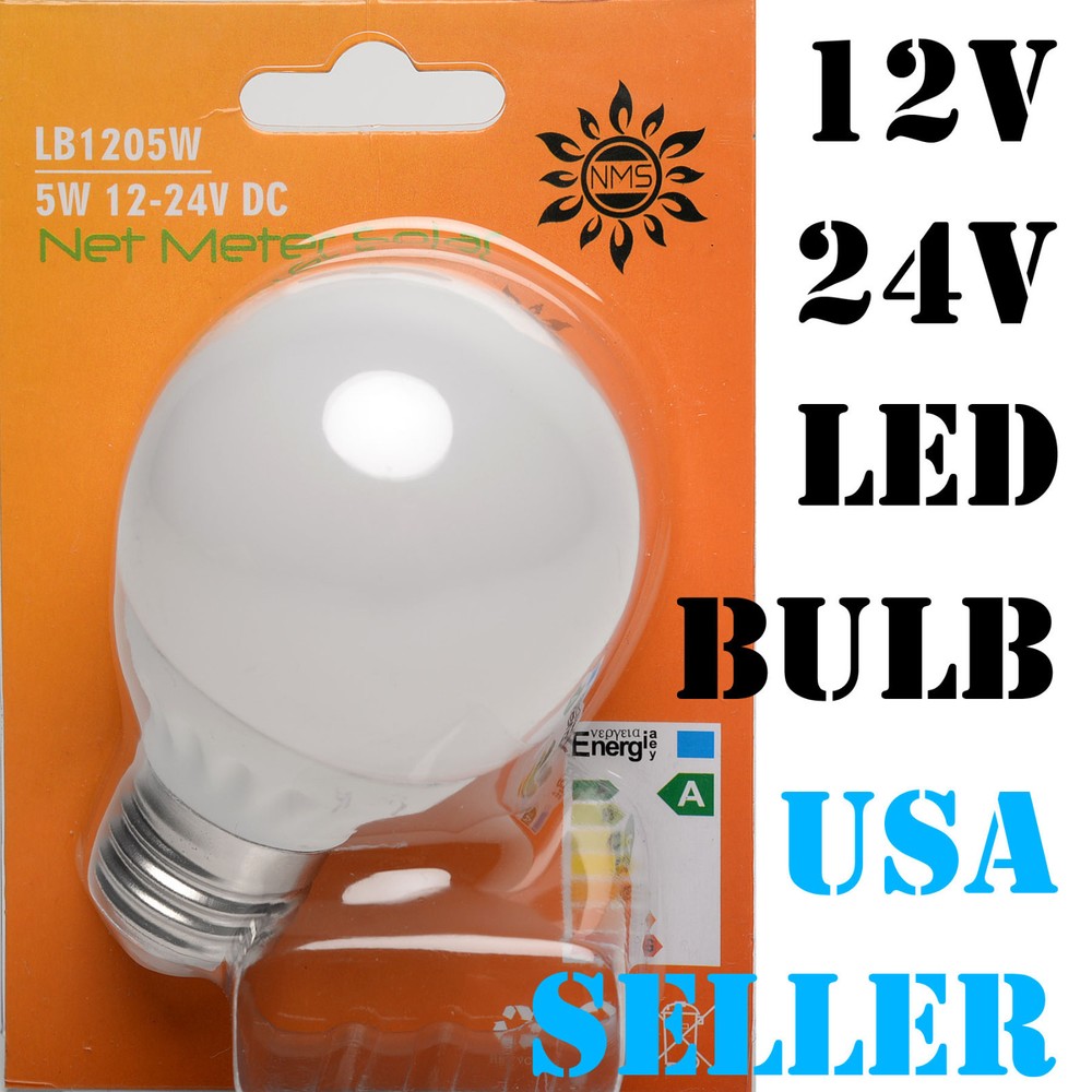 12V 24V DC 5W E27 Base Cool Pure White Day Light LED Light Bulb RV Boat Solar