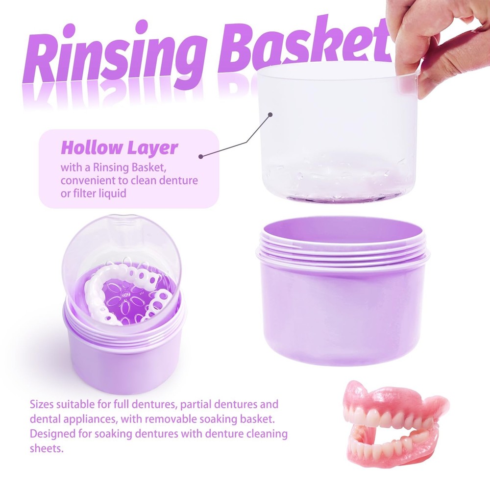 Large Denture Case, No-Leak Denture Container Cups for Soaking Full & Partial...