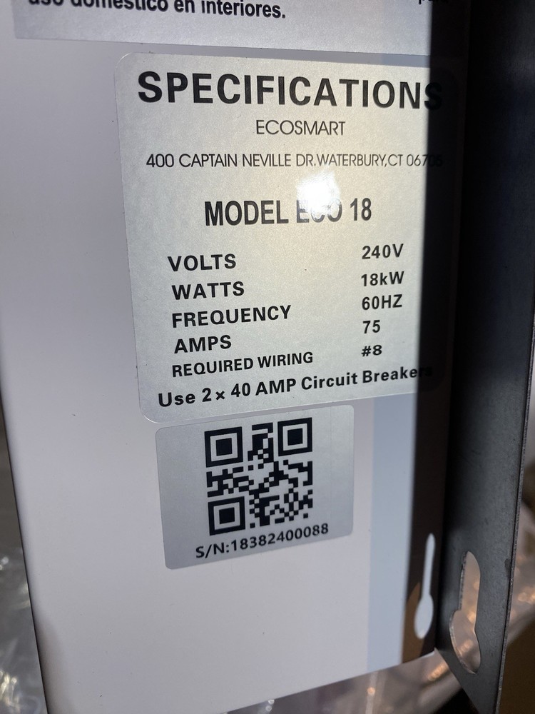 EcoSmart ECO 18 Electric Tankless Water Heater, 18 KW