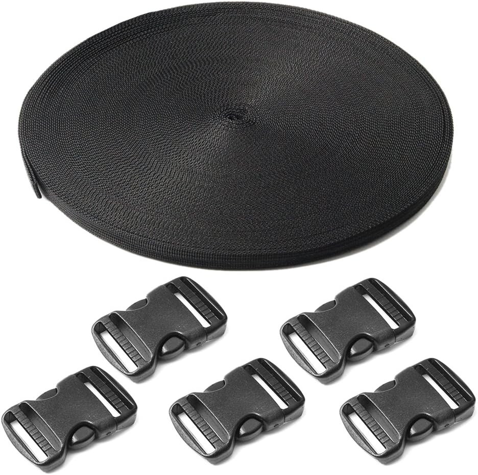5 Pack 3/4" Side Release Buckle Dual Adjustable 5 Yards 3/4" PP Strap Webbing Ou