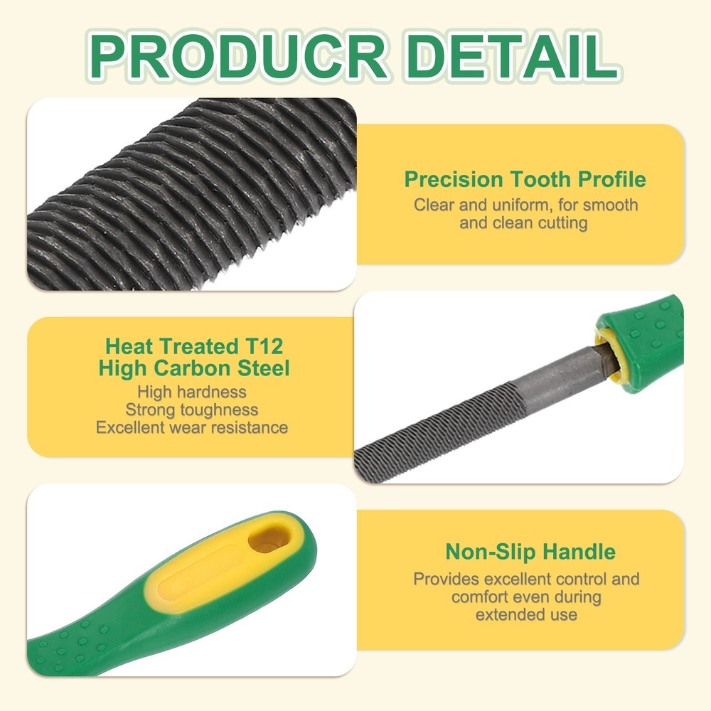 6" Round Medium Cut File Medium File with Plastic Handle, Grey/Yellow-Green