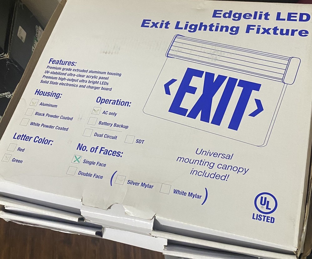 Edge Lit Green LED Exit Sign Single Face NEW