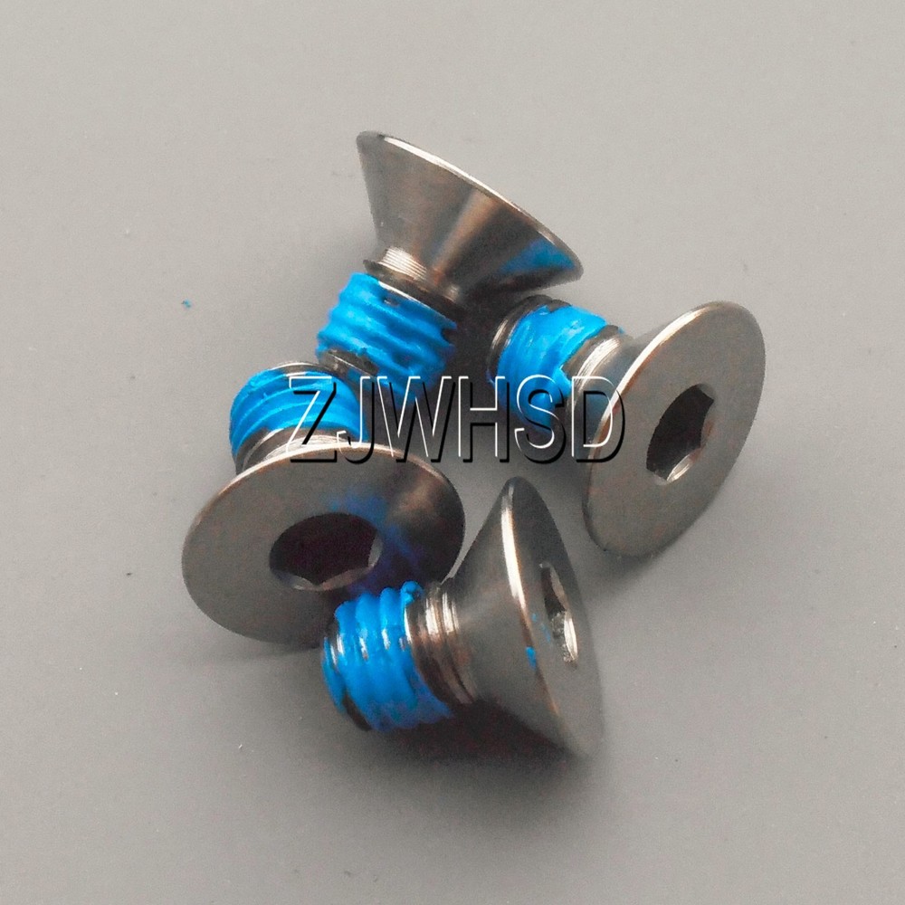4pcs M6 x 10 Titanium Ti Screw Bolt Allen hex Socket Flat head with ThreadLocker