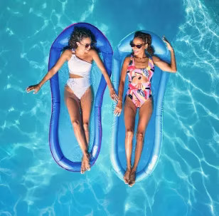 SwimWays Spring Float Inflatable Pool Lounger with Hyper-Flate Valve Blue
