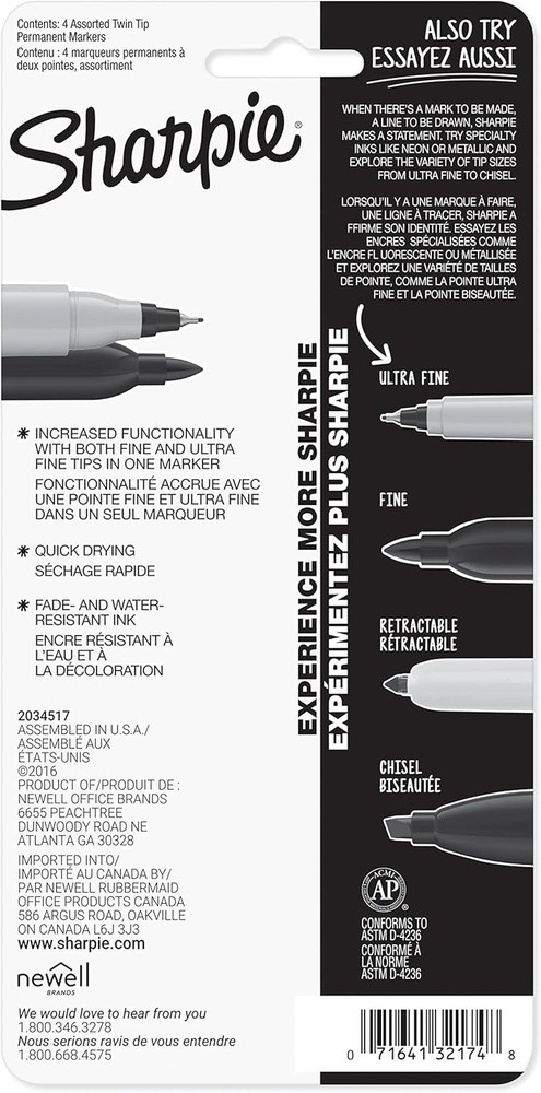 Sharpie Mini Permanent Markers With Chisel Tip Black 4 Count Black Fine Point