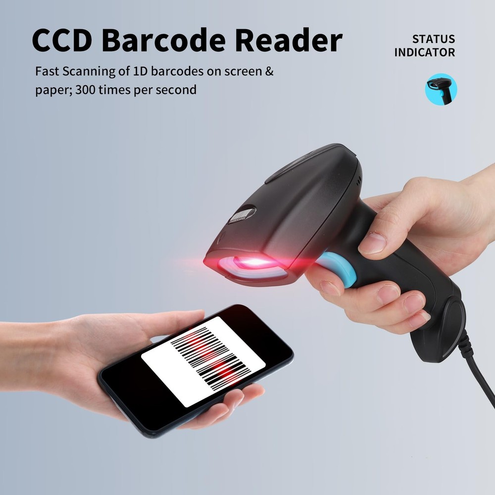 JIAN BOLAND Barcode Scanner USB 1D Wired CCD Barcode Reader Supports Screen Scan
