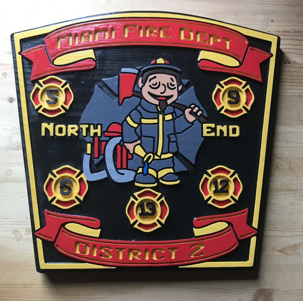 Fire Department Miami District 2 3D routed plaque wood patch sign Custom