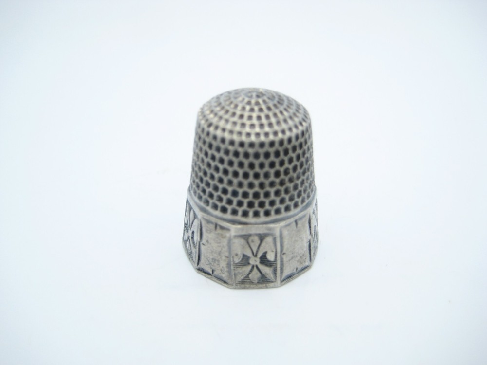 Antique Sterling Silver Sewing Thimble Floral Design Size 9