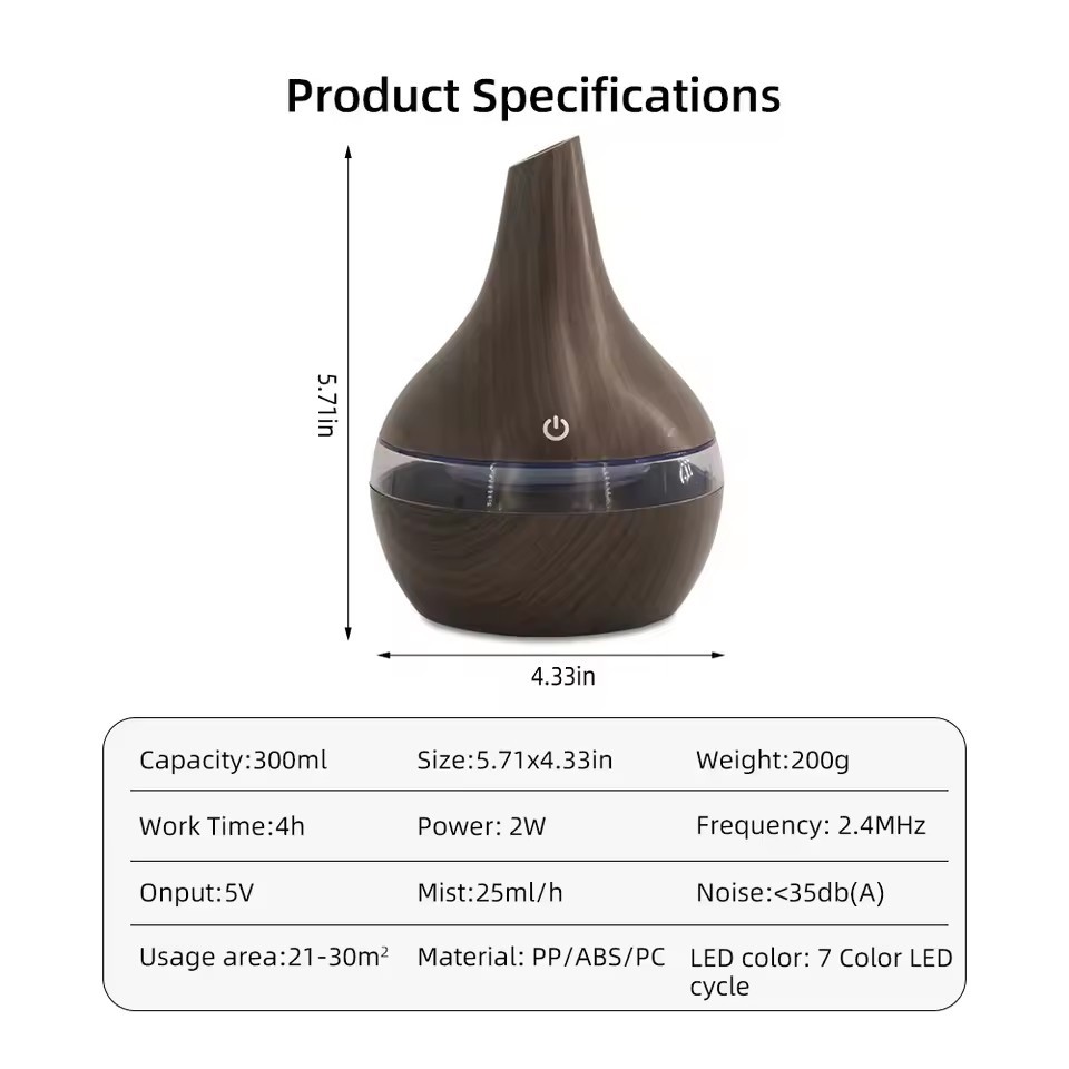 Multi Functional 300ml Humidifier Diffuser Combo Relieve No Remote Small