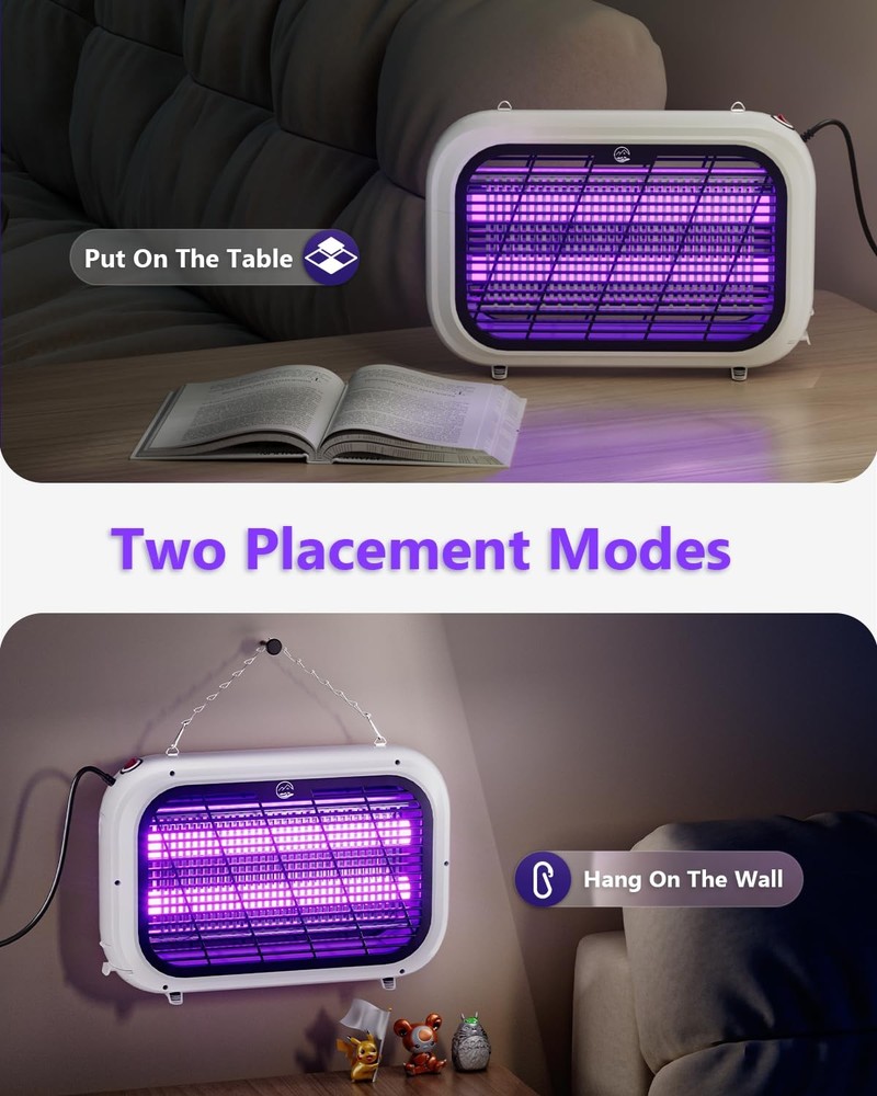 Indoor Bug Zapper, Powerful Fly Zapper with Double-Layer High-Voltage Grid, A...