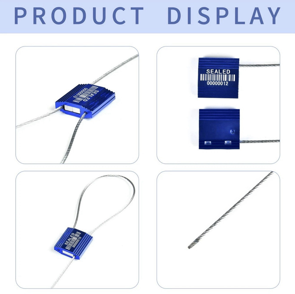 45 Blue High Security Cable Seals Pull Tight Numbered Barcode Steel Wire Tags