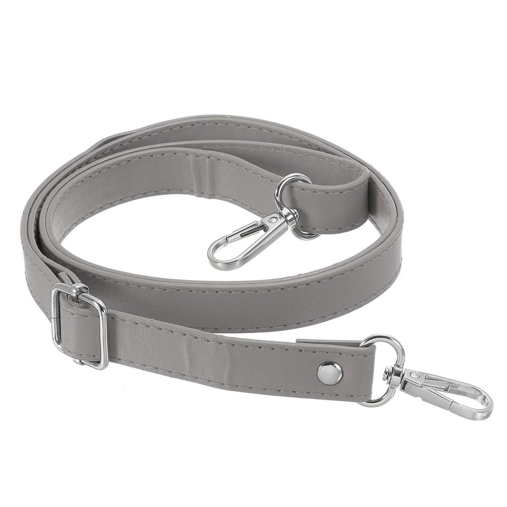 51 Inch Adjustable Leather Purse Strap with Silver Hardware, Grey