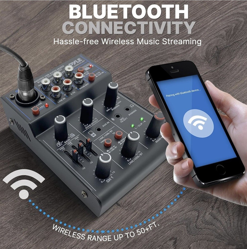 pyle compact bluetooth dj mixer interface