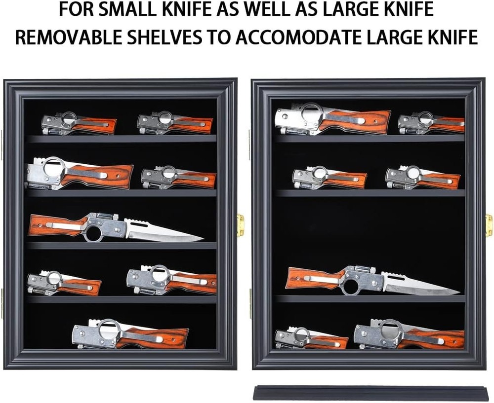 Knife Display Case Lockable Shadow Box Cabinet Wall Mount Pocket Knife Storage