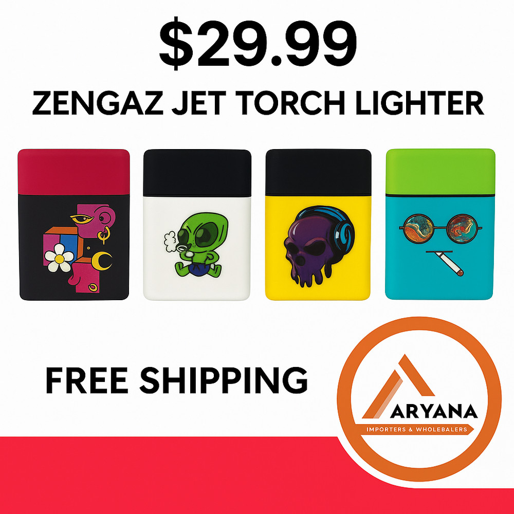 Zengaz Jet Torch Lighter –(4CT) | Mixed Colors & Designs | Refillable