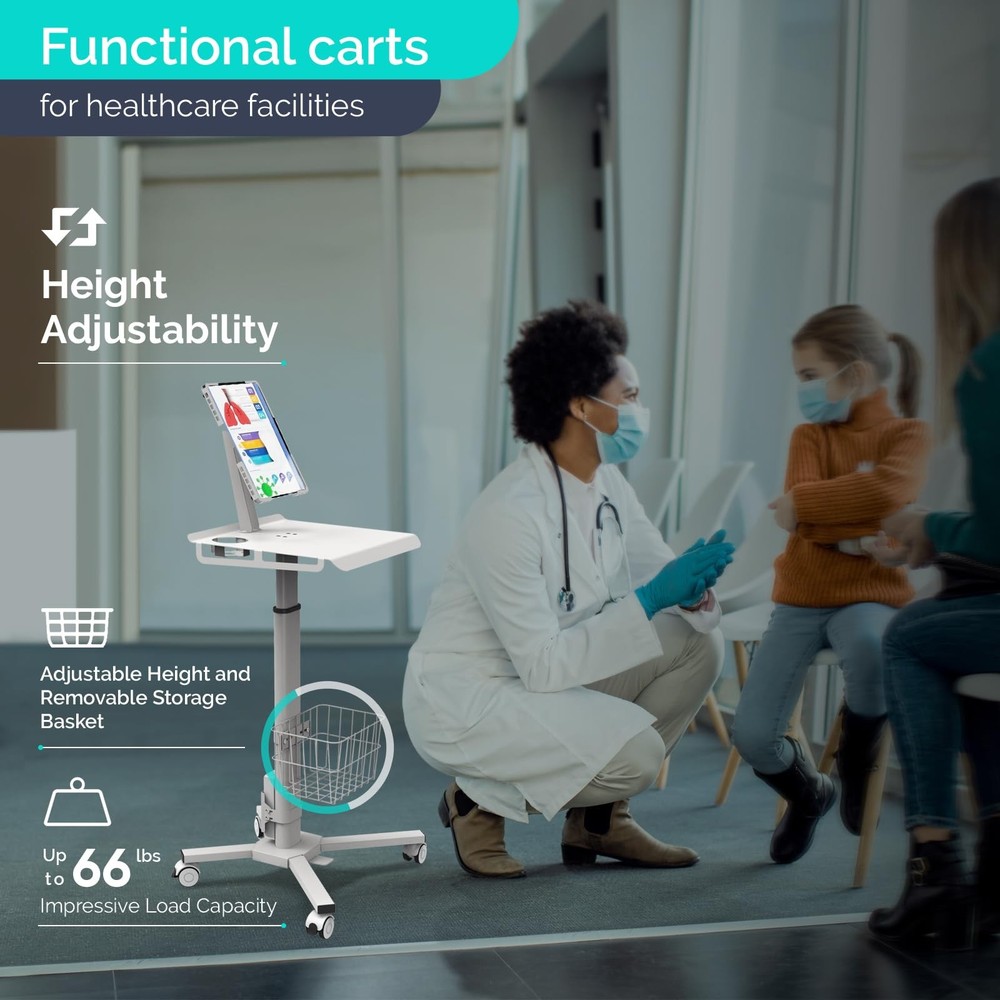 hemsoe Adjustable Rolling Medical Cart: Pneumatic Mobile