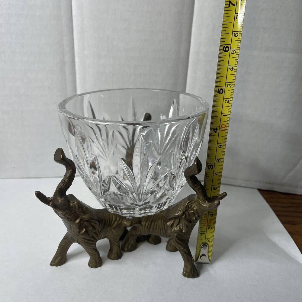 Brass Elephant Base W/Crystal Dish