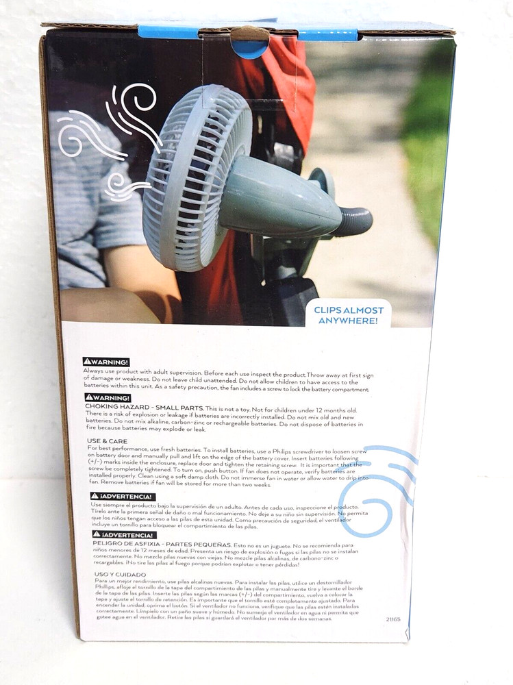 O2COOL 4" Stroller Fan Battery Powered with Clip - Grey - New
