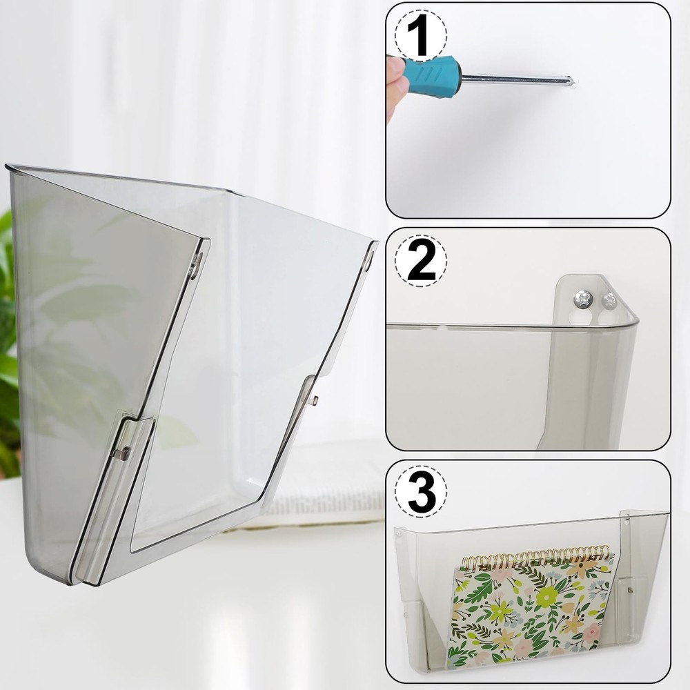 Colarr 8 Pcs Wall File Holder Organizer Plastic Mount Mail Gray