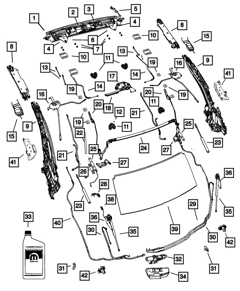 Genuine Mopar Folding Top Down Stack Receiver Left 68028569AA