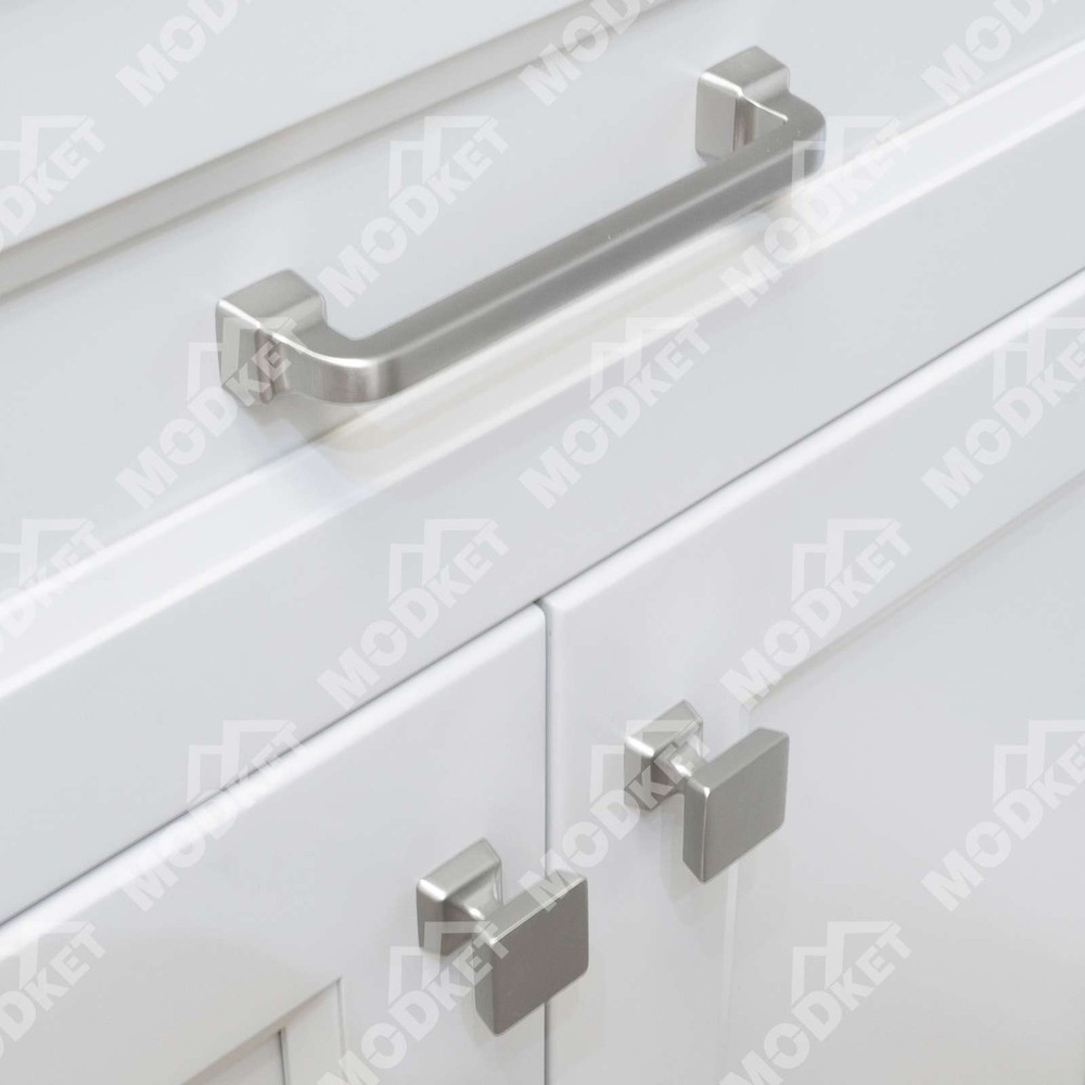 Square Brushed Nickel Solid Cabinet Handles Pulls Knob Kitchen Bathroom Modern