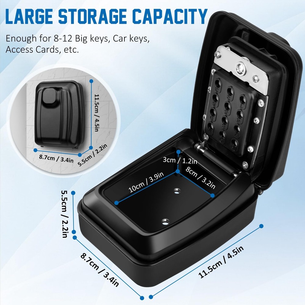 Key Lock Box Wall Mounted Key Storage Box Waterproof 12 Digit Combination Sec...