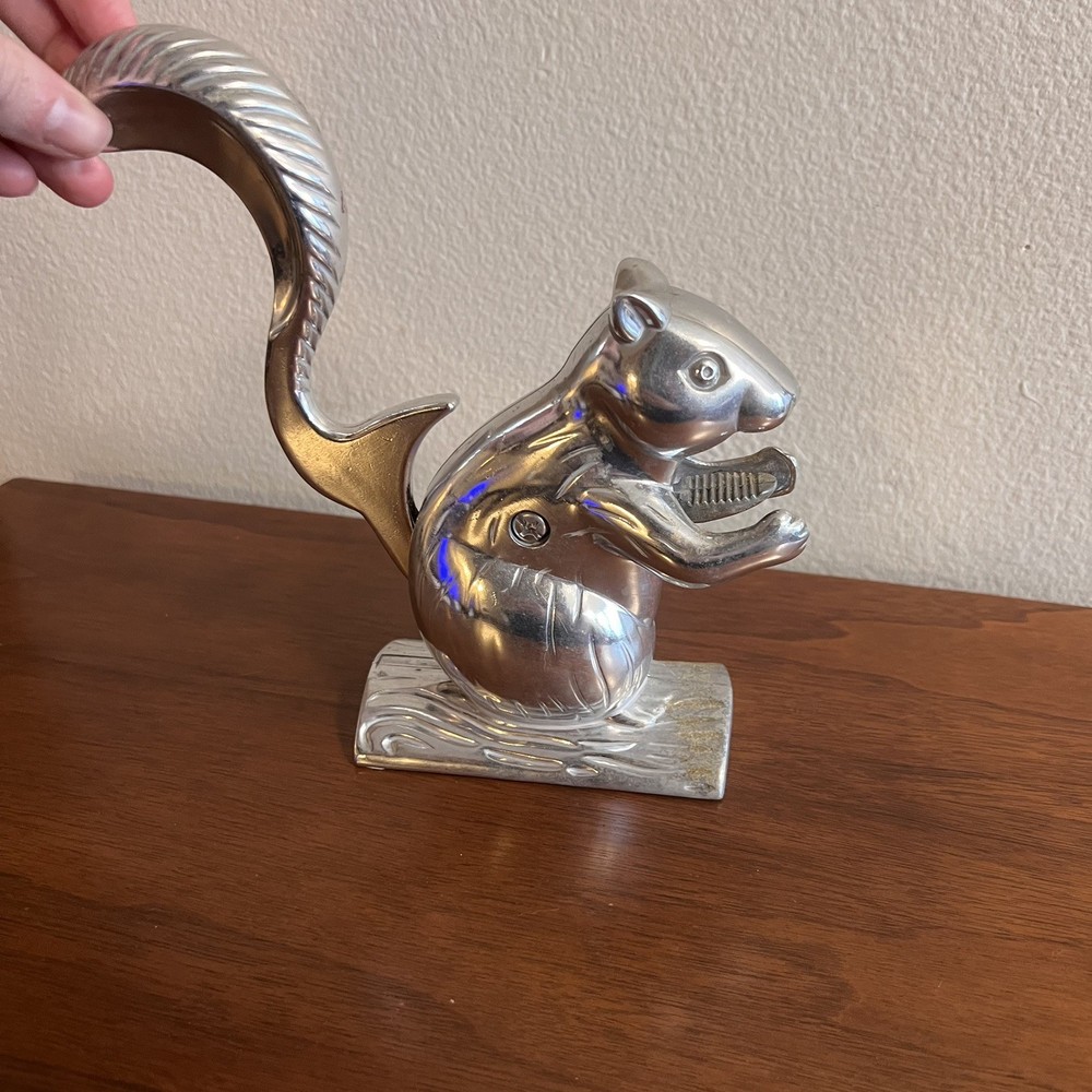 Squirrel Nutcracker Nut Cracker Mechanical Cast Aluminum Silver Color Figural