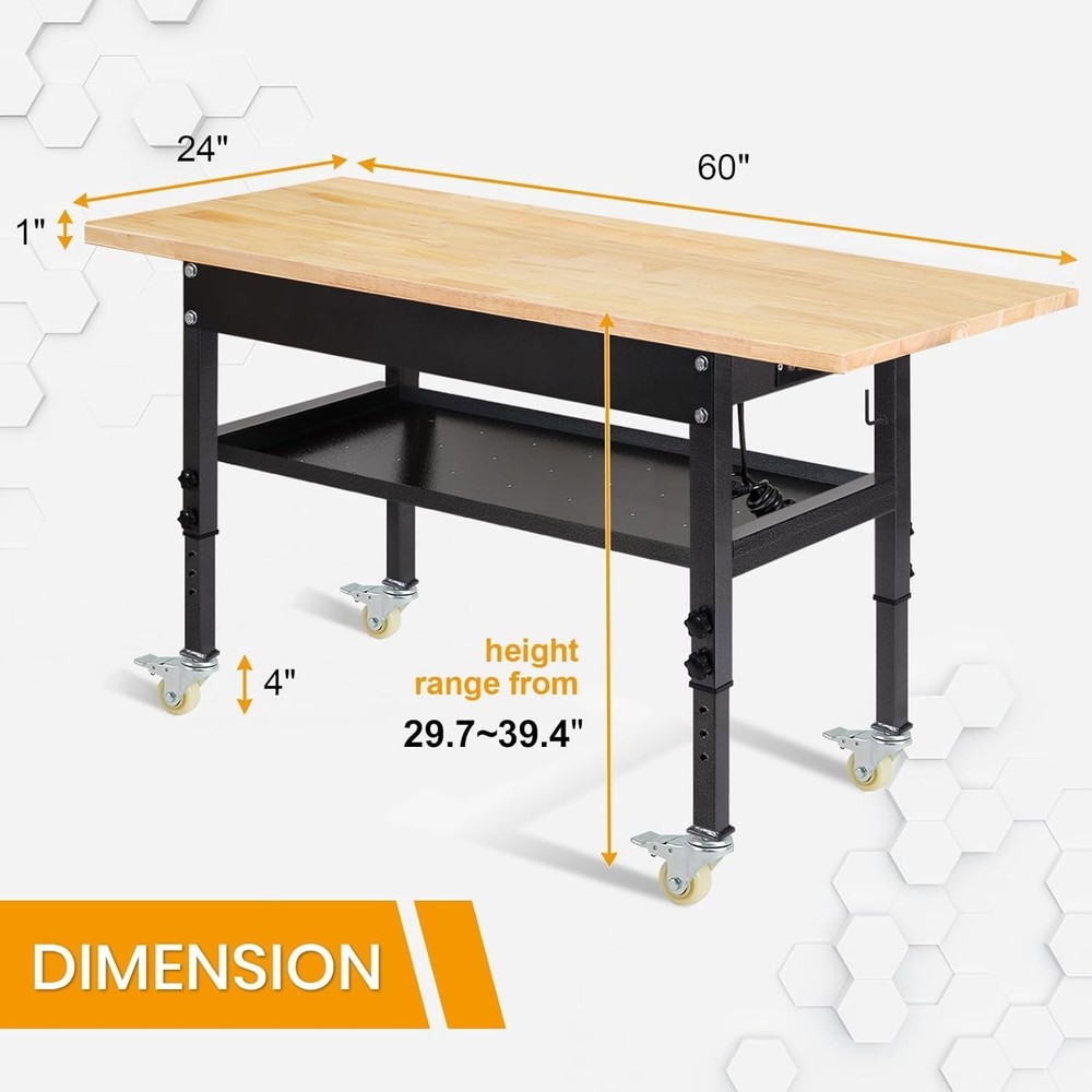 60'' Adjustable Workbench with Power Outlet, Wheels, Partition
