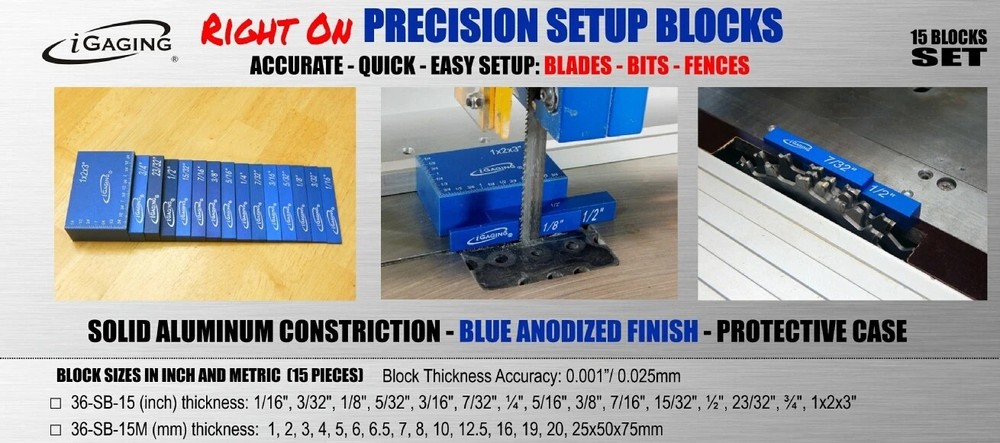 iGAGING PRECISION SETUP BLOCKS SET (15 PIECEs) *SOLID ALUMINUM* + CASE