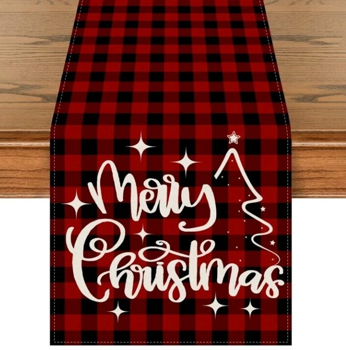 Christmas Red And Black Plaid Merry Christmas Table Runner