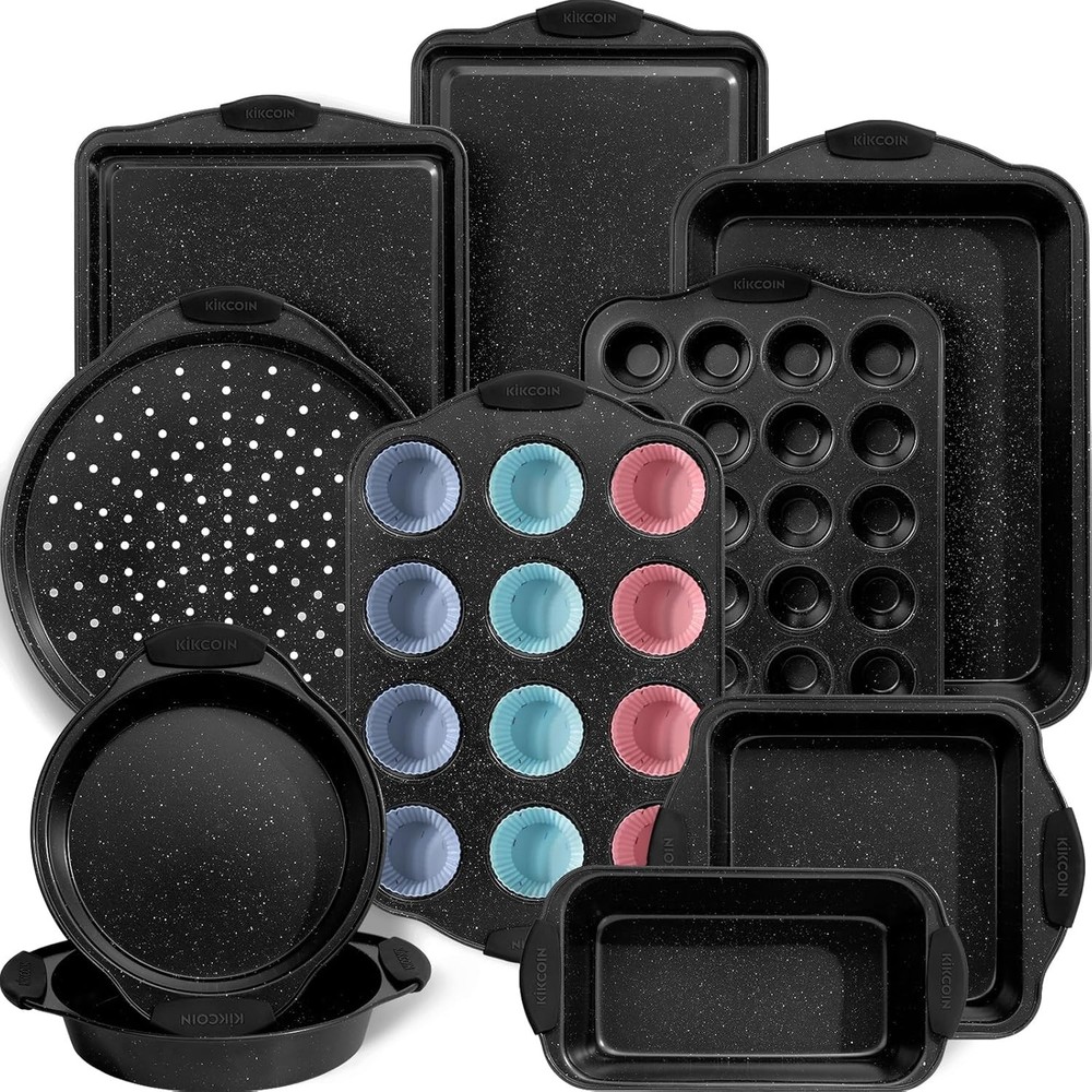 22 PCS Nonstick Baking Pans Set Stackable Bakeware Sets W/ Silicone Handles