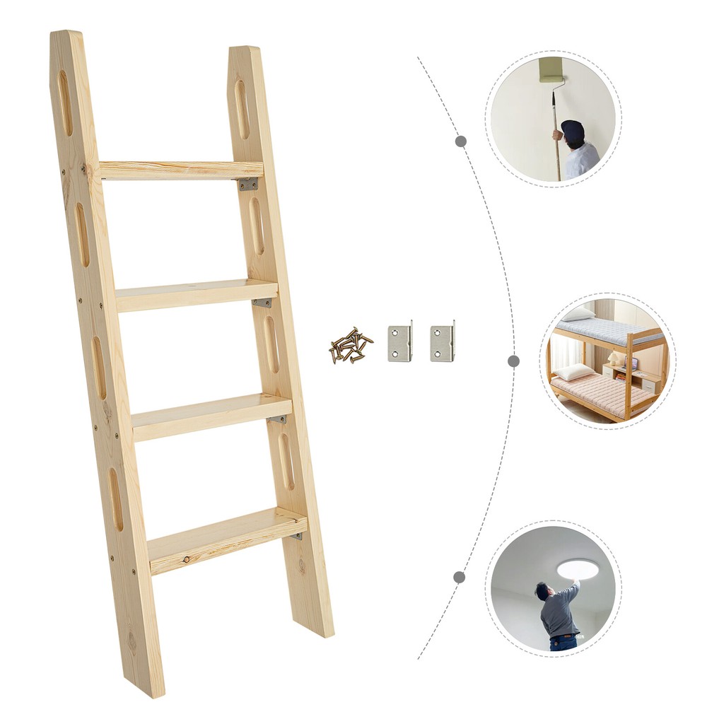4-Step Ladder Durable Solid Wood Step Ladder 220lbs Load Fixed Ladder Step Stool