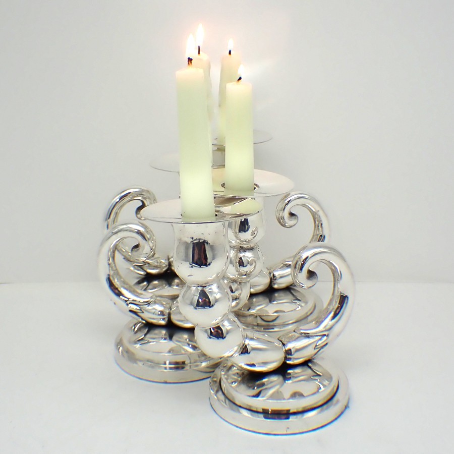 Modern Design 4 Candlesticks Set 935 Sterling Silver