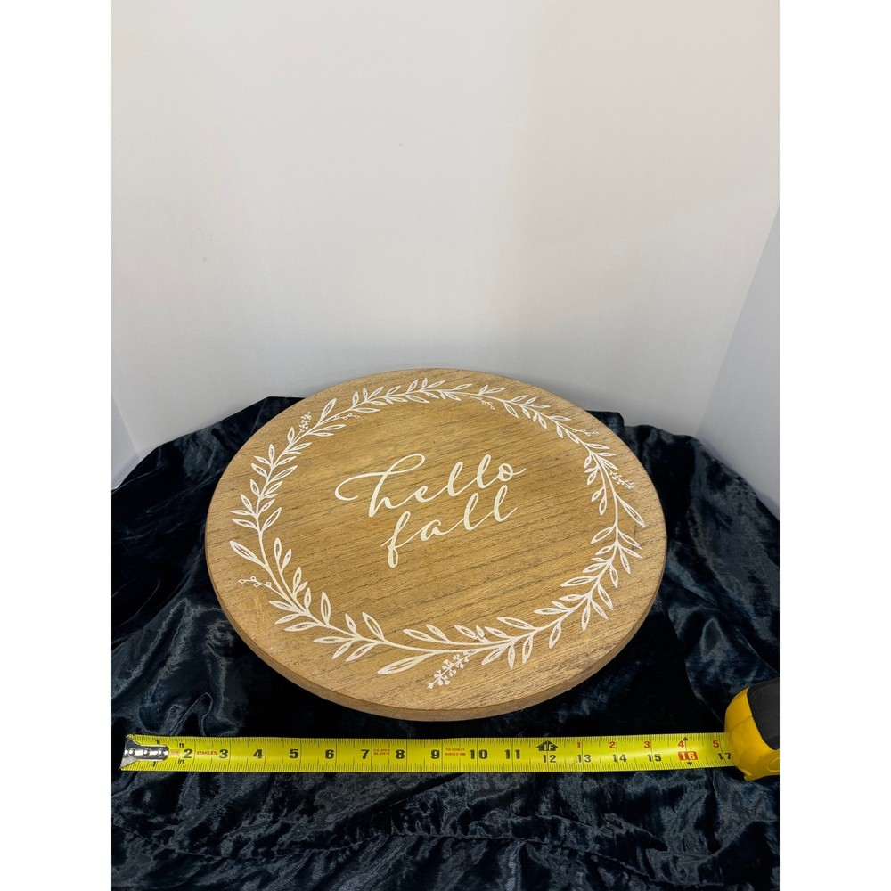 Round Wooden Hello Fall Lazy Susan