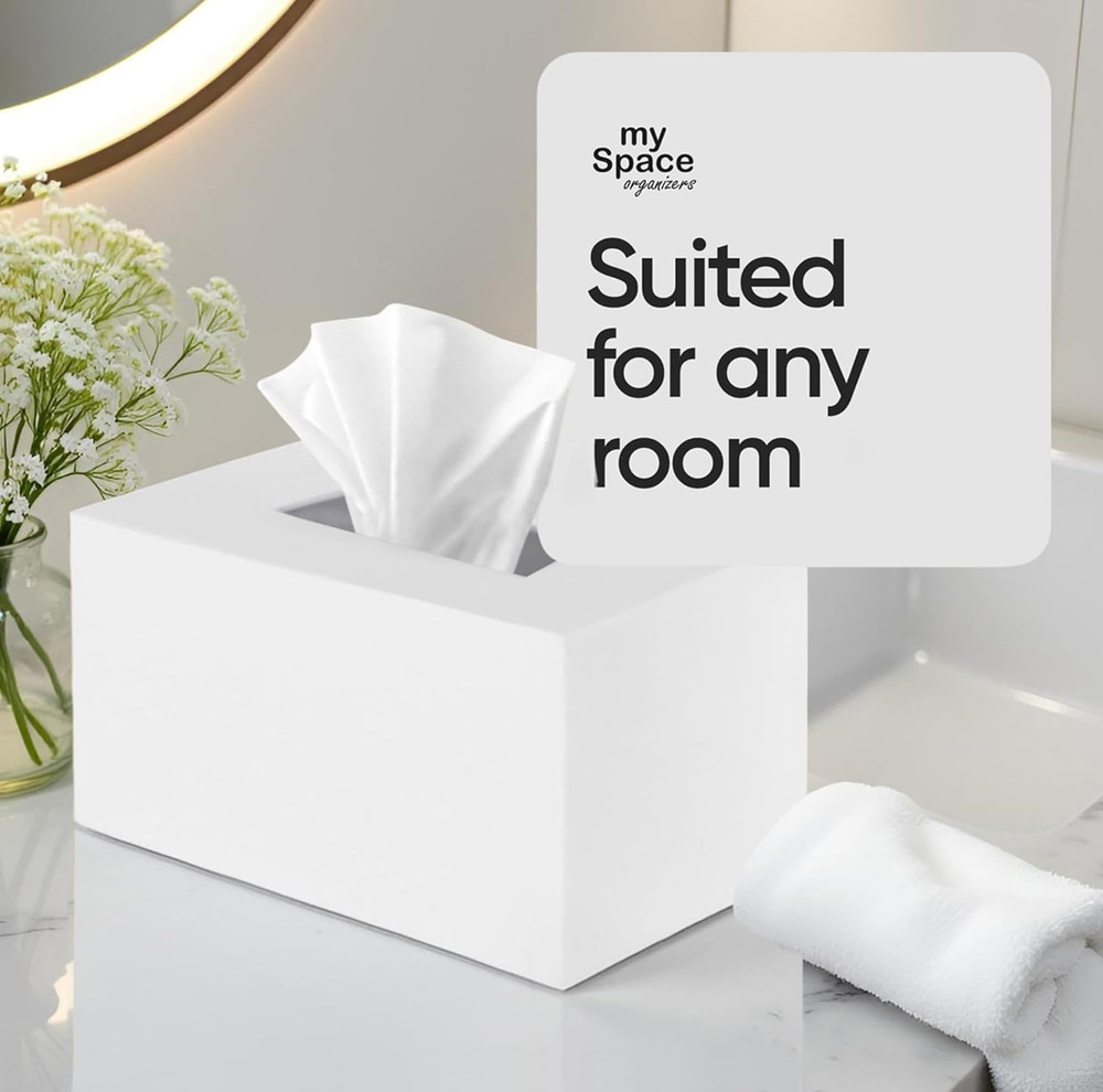 Rectangular Acrylic Tissue Box Cover for Kleenex - White Bathroom Decor