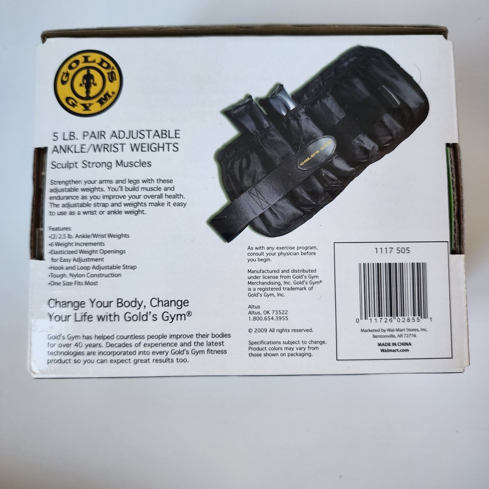 Golds Gym 5 LBS Pair Adjustable Ankle / Wrist Weights Hook and Loop Strap New