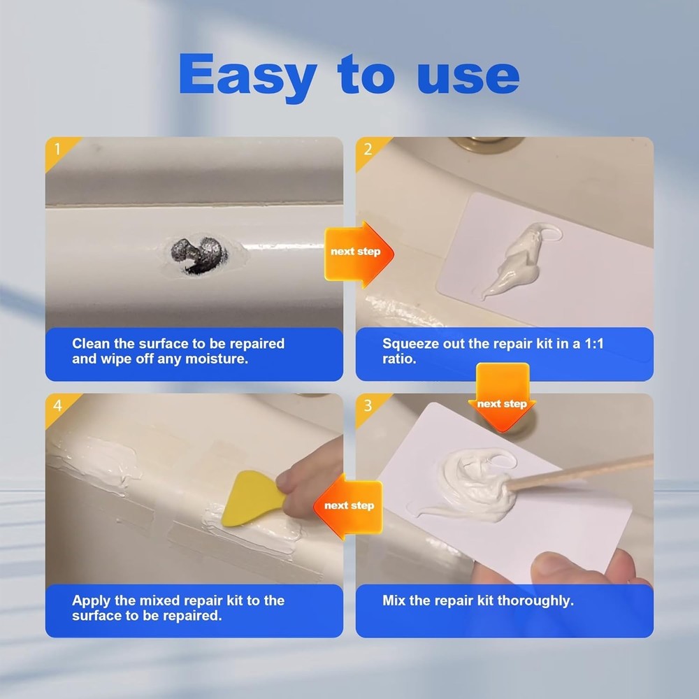 Professional White Bathtub Repair Kit - Permanent Fix for Chips, Cracks & Hol...