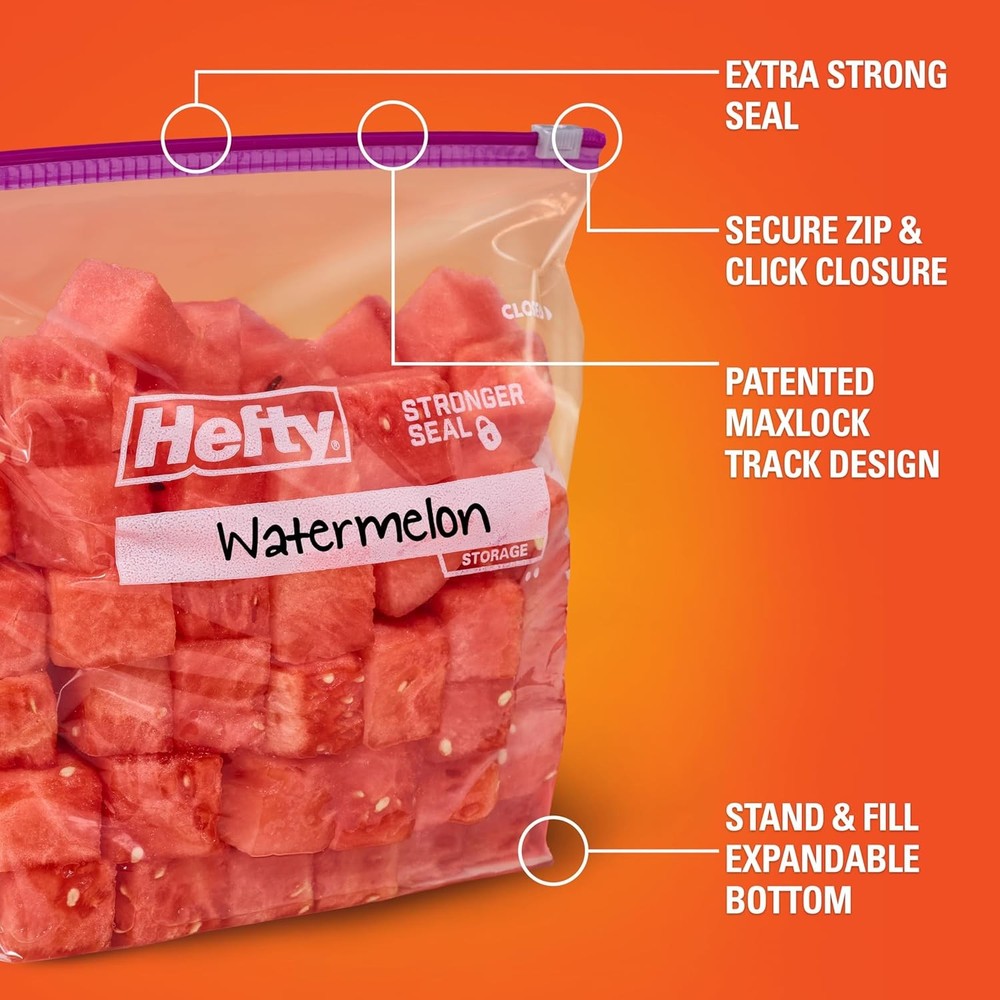 Hefty Slider Kitchen Storage Bags, Gallon Size, 15 Count