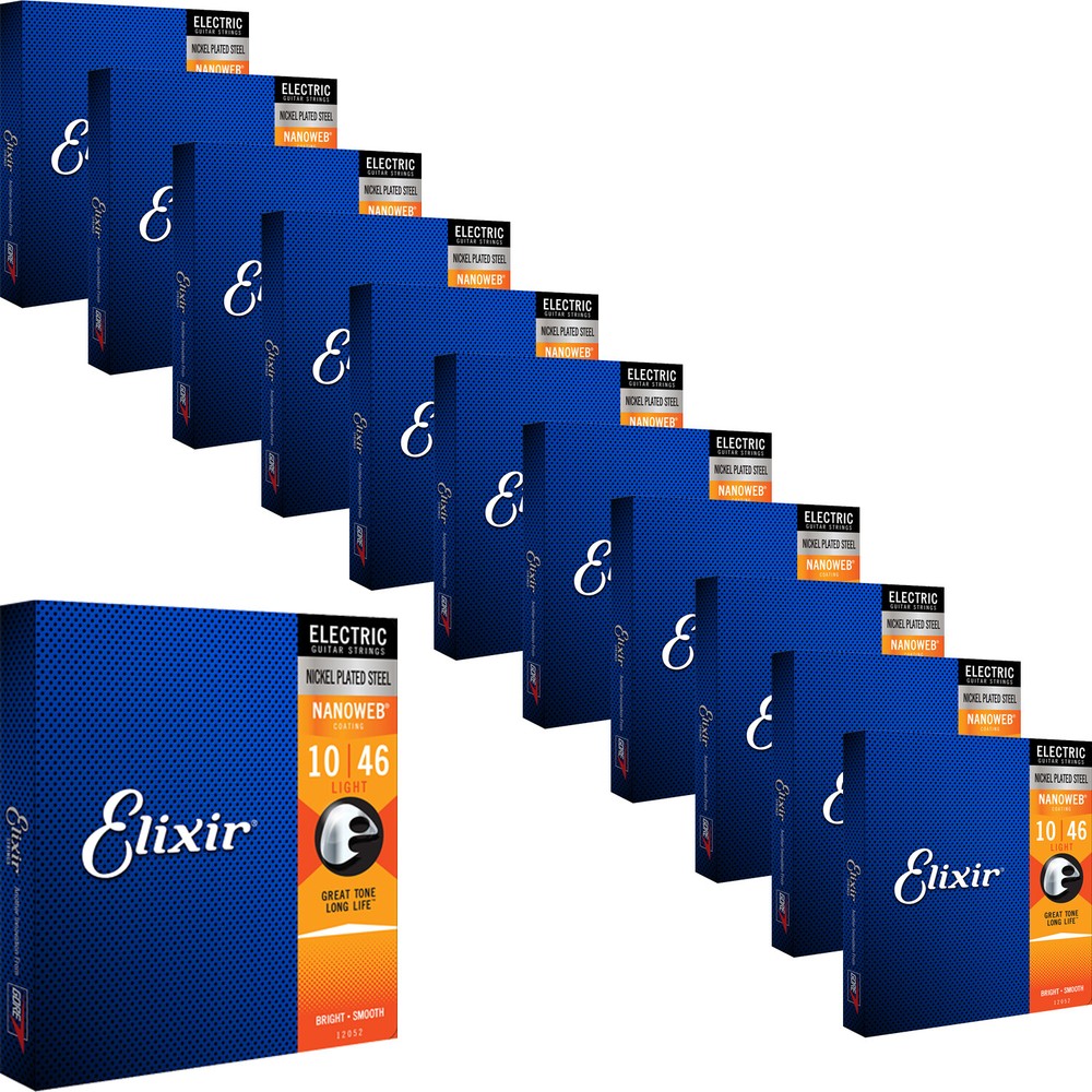 12 Sets Elixir Light NANOWEB Electric Guitar Strings 12052 10-46