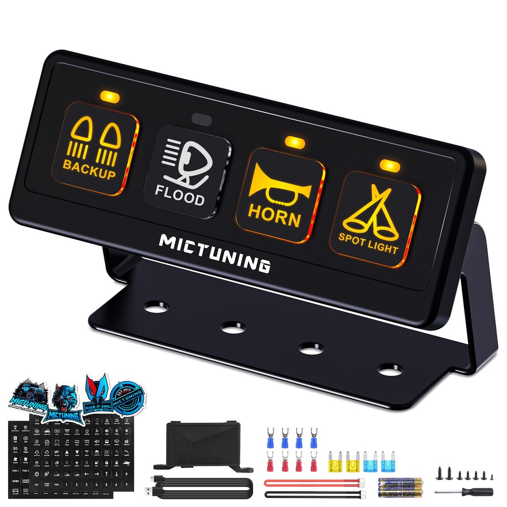 MICTUNING 4 Gang Switch Panel,Wireless Remote Control Offroad Light Switch Panel