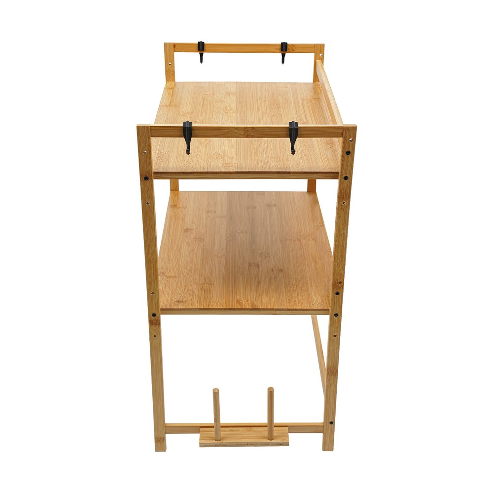 2-Tier Bamboo Kitchen Storage Rack with Adjustable Height for Organization
