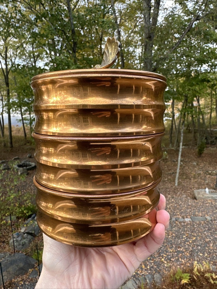 Chase Copper Three-Tray Box with Lid Shell Handle