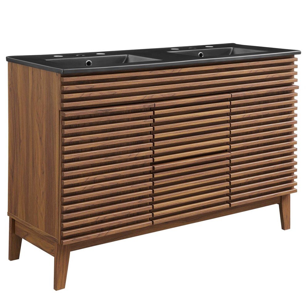Modway Render 48" Double Bathroom Vanity in Walnut Black