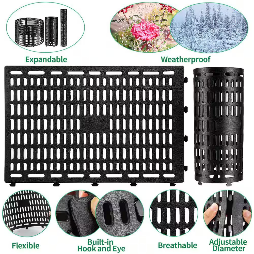 15 In. Black Plastic Tree Guard Tree Protector Expandable Ventilated Plant Suppo