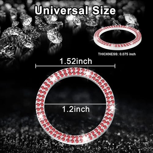 Car Engine Start Stop Decoration Ring, Crystal Double Rhinestone, Bling Red
