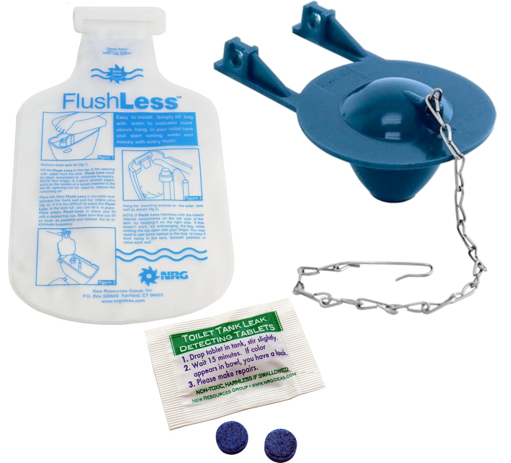 Toilet Tank Basic Kit | Displacement Bag | Replacement Flapper & Dye Tabs