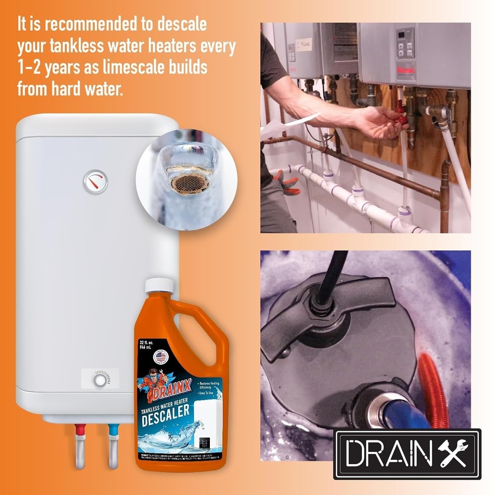 DrainX Tankless Water Heater Flush Kit with 4 Quarts Liquid Descaling Solution