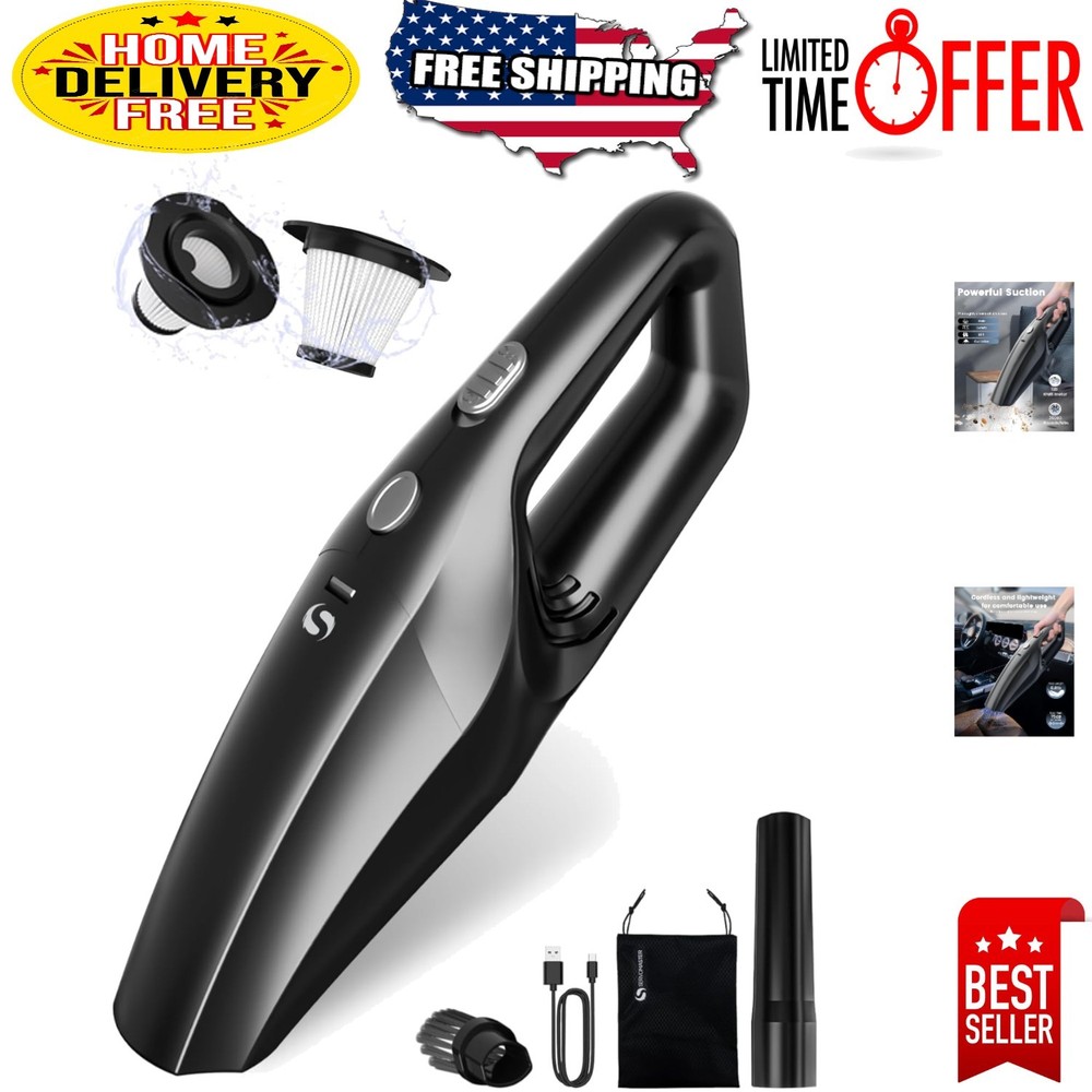 Lightweight Rechargeable Handheld Vacuum - Includes Crevice Tool & Dusting Brush
