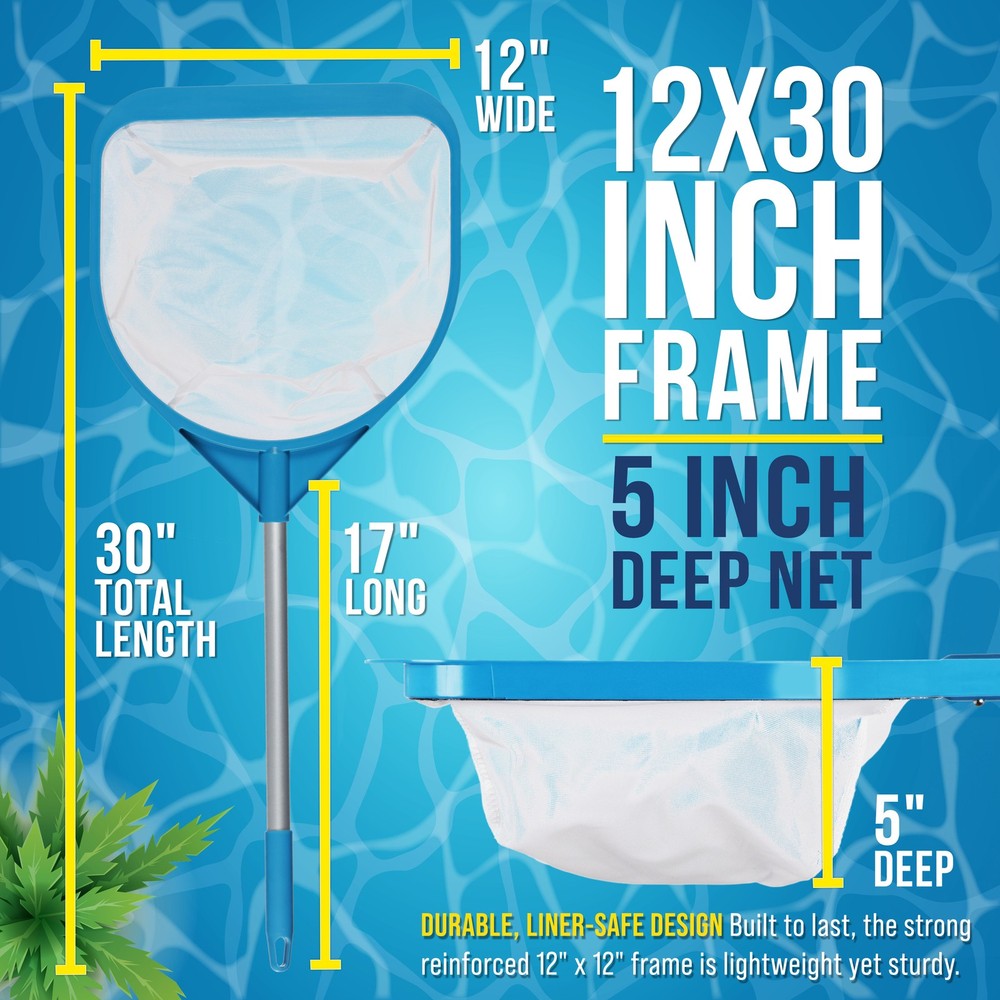 30" Handheld Ultra-Fine Mesh Pool Skimmer Net - 17" Handle, Deep Leaf Netting