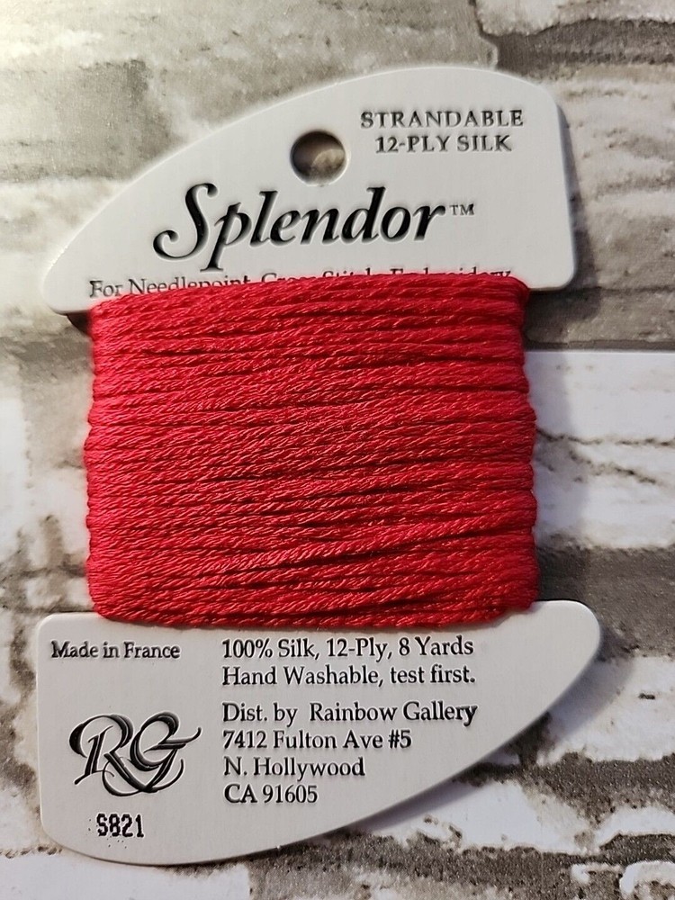 Rainbow Gallery Splendor Medium Red 821 100% Silk Floss 8 yds Needlework